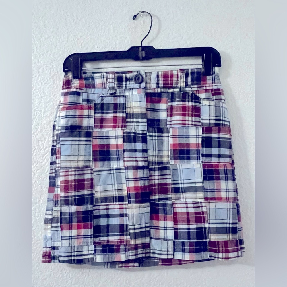 Ann Taylor Plaid Mini Skirt in Red, Navy & White